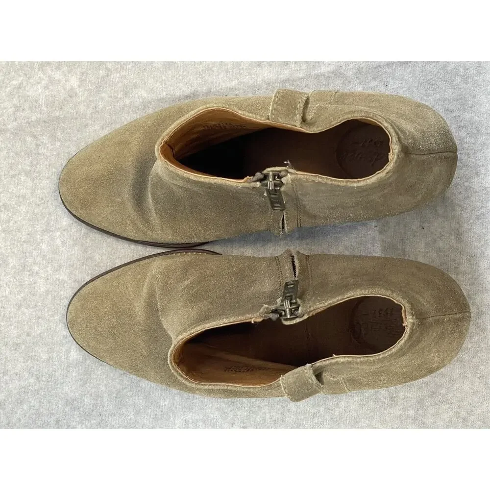 Madewell 1937 Billie Boot Ankle Zip Up Sz 9 Tan Suede Chunky Heel